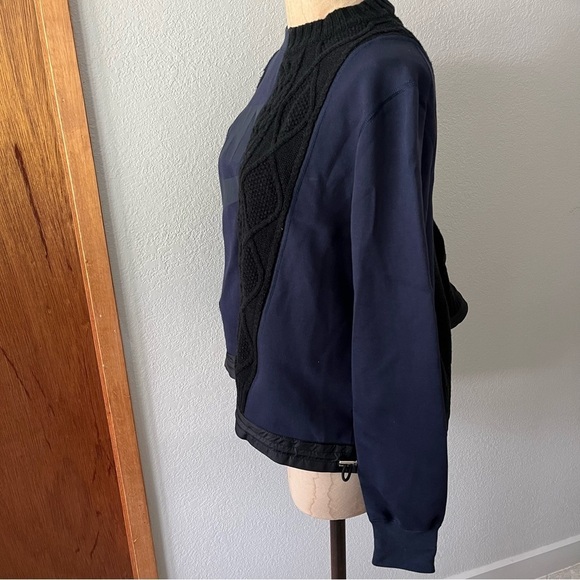NIKE x SACAI sz S Tech Fleece Sweatshirt Sweater Navy Blue Black Split Cable - Picture 7 of 14